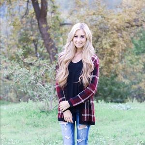 Red and black cardigan